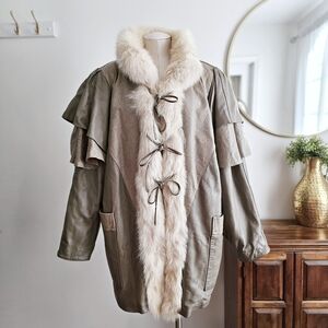 Vintage Gianni Genuine Leather Real Fur Cape Coat Made in USA Boho Luxe Western